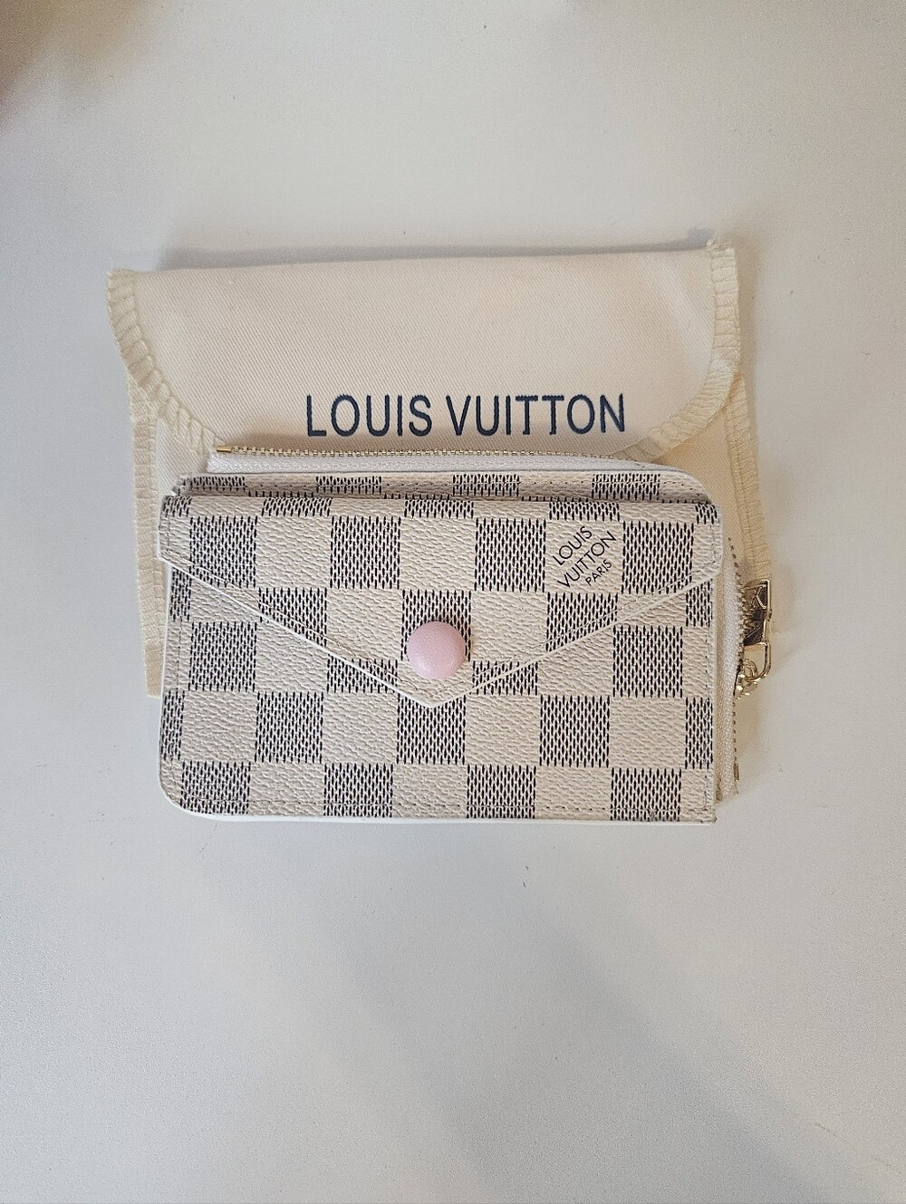 Monogram Canvas Card Holder Wallet - Pink And Gray